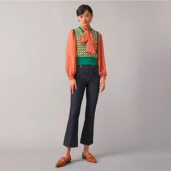 NWOT Tory Burch Mid-rise Cropped Bootcut Jeans Size 24 - Picture 1 of 7